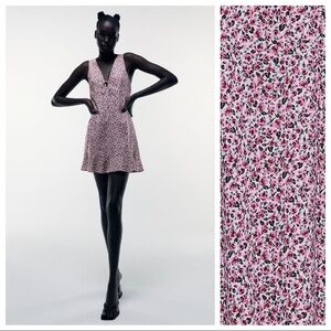 🌹NWT. Zara Flowers Rosebud Print Linen Blend Mini Dress. Size M.